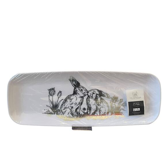 3pc Rachel Ashwell Metallic BUNNIES Disposable Serving Platters White New - Picture 13 of 15